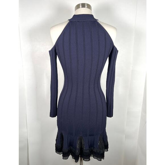 Jonathan Simkhai Keyhole Mock Neck Mini Dress XS Navy Blue Cold Shoulder Knit - Picture 4 of 8